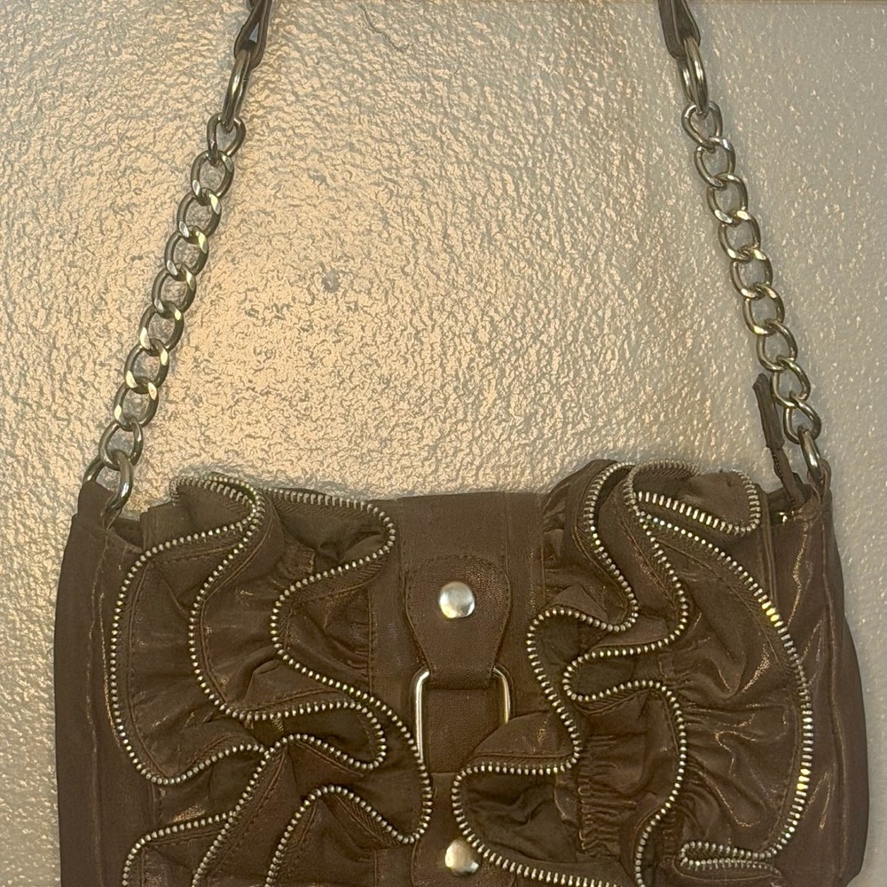 Source Unknown Brown Ruffle Chain Shoulder Bag - image 1